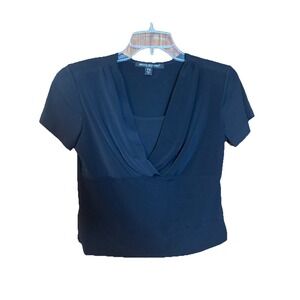 Vintage Briggs New York Petite PS Black Top Short Sleeve Draped Cowl Neck USA‎